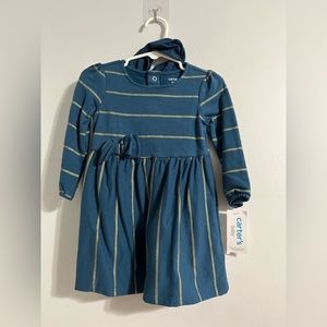 NWT Baby Girl Carters dress in blue and hold stripes with matching panty. 12 mos